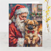 Kerstman met Pekingees Kerst Kunst Kaart (Gele Bloem)
