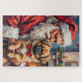 Kerstman met Pekingees Kerst Kunst Legpuzzel (Horizontaal)