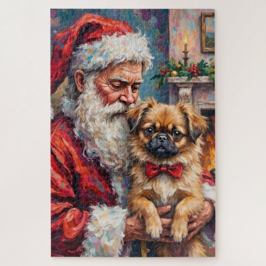 Kerstman met Pekingees Kerst Kunst Legpuzzel (Verticaal)