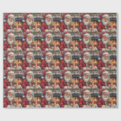 Kerstman met Perzische kat Kerstkunst Cadeaupapier (Vlak)