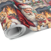 Kerstman met Perzische kat Kerstkunst Cadeaupapier (Rol Hoek)