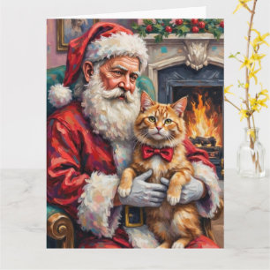 Kerstman met Perzische kat Kerstkunst Kaart
