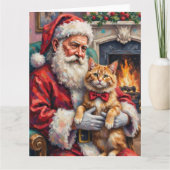 Kerstman met Perzische kat Kerstkunst Kaart (Voorkant)
