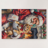 Kerstman met Perzische kat Kerstkunst Legpuzzel (Horizontaal)