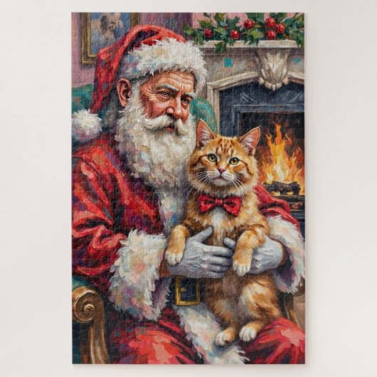 Kerstman met Perzische kat Kerstkunst Legpuzzel (Verticaal)