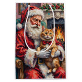 Kerstman met Perzische kat Kerstkunst Medium Cadeauzakje (Voorkant)