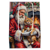 Kerstman met Perzische kat Kerstkunst Medium Cadeauzakje (Achterkant)
