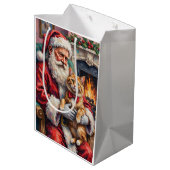 Kerstman met Perzische kat Kerstkunst Medium Cadeauzakje (Achterkant Gekanteld)