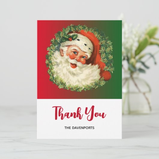 kerstman met Pine Wreate Hartelijk dank Bedankkaart (Staand voorkant)