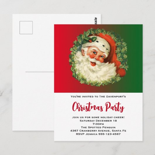  kerstman met Pine Wreath Invitation Briefkaart (Voorkant / Achterkant)