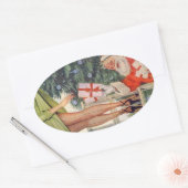 Kerstman met Pinup Meisje Benen met Geëmde Kousen Ovale Sticker (Envelop)