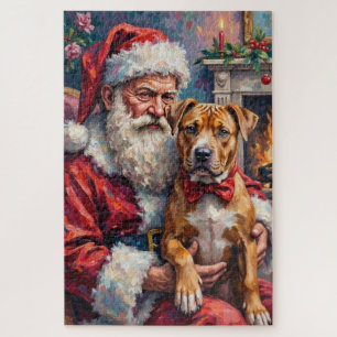 Kerstman met Pitbull Kerstkunst Legpuzzel