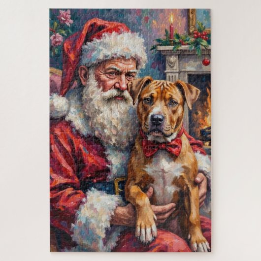 Kerstman met Pitbull Kerstkunst Legpuzzel (Verticaal)