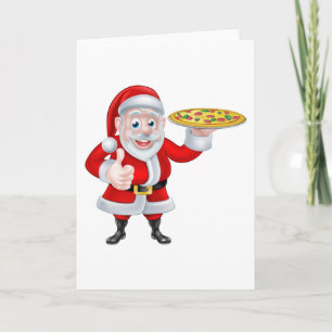 Kerstman met Pizza Feestdagen Kaart