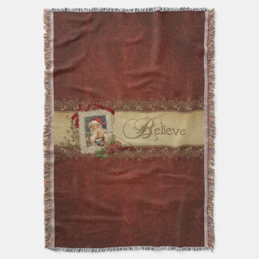  kerstman met poinsettia en gouden kant deken (Voorkant Verticaal)