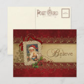  kerstman met poinsettia en gouden kant feestdagenkaart (Voorkant / Achterkant)