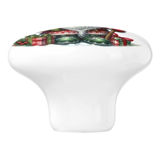 Kerstman met Poinsettia Kerstmis Keramische Knop (Zijkant)