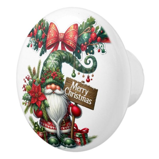 Kerstman met Poinsettia Kerstmis Keramische Knop (Rechts)