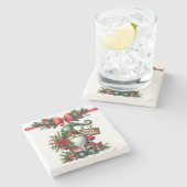 Kerstman met Poinsettia Kerstmis Stenen Onderzetter (Zijkant)