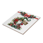 Kerstman met Poinsettia Kerstmis Tegeltje (Zijkant)