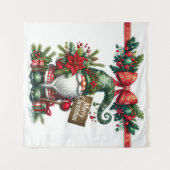 Kerstman met Poinsettia Kerstmis Wandkleed (Voorkant (horizontaal))