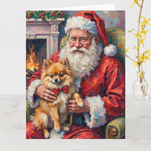 Kerstman met Pomeranian Kerstkunst Kaart
