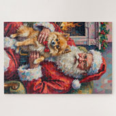 Kerstman met Pomeranian Kerstkunst Legpuzzel (Horizontaal)
