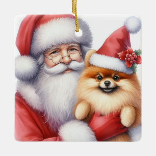 Kerstman met Pommerse Hondenkerst Keramisch Ornament