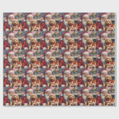 Kerstman met Poodle Kerst Kunst Cadeaupapier (Vlak)