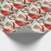 Kerstman met Poodle Kerst Kunst Cadeaupapier (Hoek)