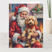 Kerstman met Poodle Kerst Kunst Kaart (Voorkant)