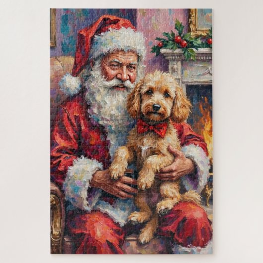 Kerstman met Poodle Kerst Kunst Legpuzzel (Verticaal)