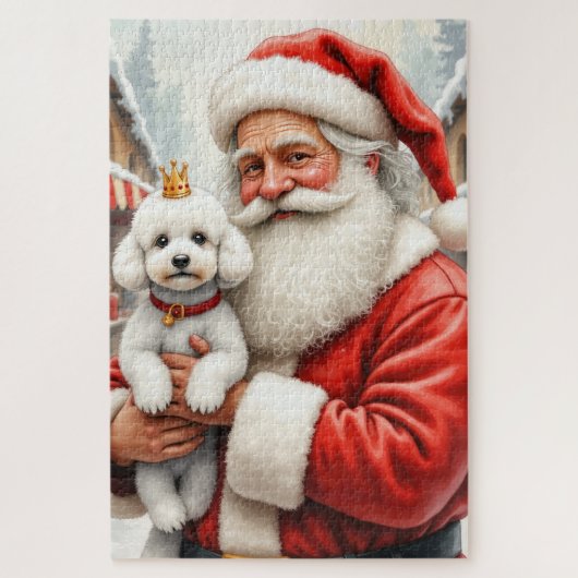 Kerstman met Poodle Kerst Kunst Legpuzzel (Verticaal)