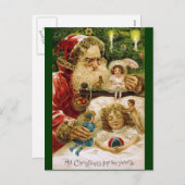 kerstman met poppen feestdagenkaart (Voorkant / Achterkant)