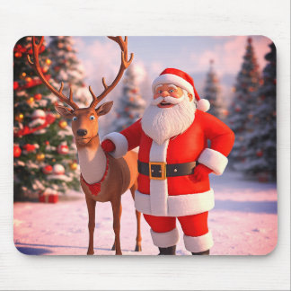 Kerstman met Prancer buiten in het veld op een dik Muismat