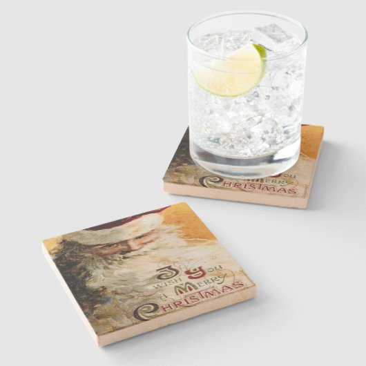  kerstman met prettige kerst stenen onderzetter (Zijkant)