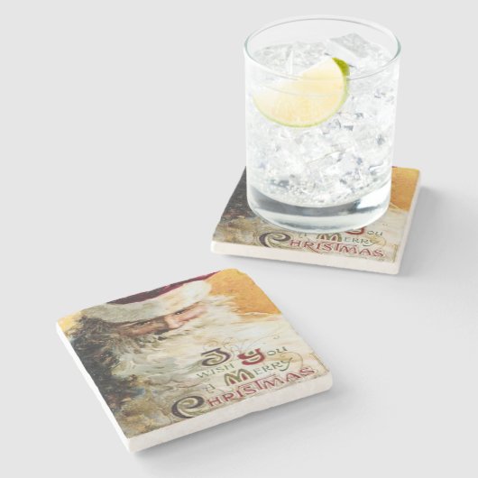  kerstman met prettige kerst stenen onderzetter (Zijkant)