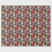Kerstman met Pug Kerst Kunst Cadeaupapier (Vlak)