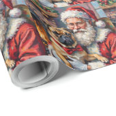 Kerstman met Pug Kerst Kunst Cadeaupapier (Rol Hoek)