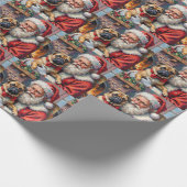 Kerstman met Pug Kerst Kunst Cadeaupapier (Hoek)