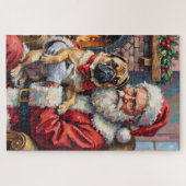 Kerstman met Pug Kerst Kunst Legpuzzel (Horizontaal)