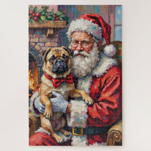 Kerstman met Pug Kerst Kunst Legpuzzel