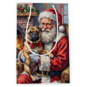 Kerstman met Pug Kerst Kunst Medium Cadeauzakje (Voorkant)