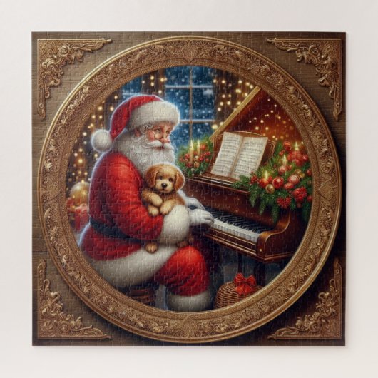 Kerstman met puppie aan de piano legpuzzel (Verticaal)