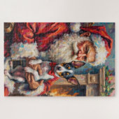 Kerstman met Rat Terrier Kerstkunst Legpuzzel (Horizontaal)