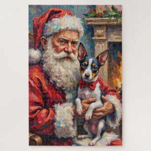 Kerstman met Rat Terrier Kerstkunst Legpuzzel