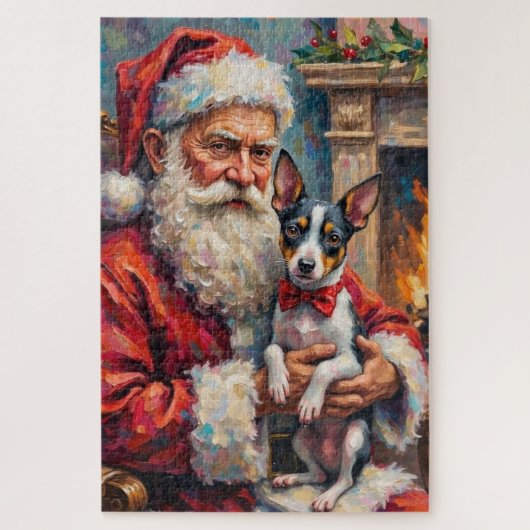 Kerstman met Rat Terrier Kerstkunst Legpuzzel (Verticaal)