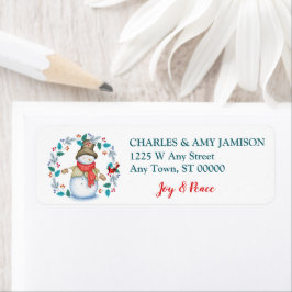 Kerstman met Red Bird Wreath Etiket