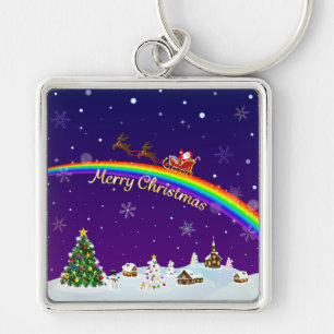 Kerstman met regenboog sleutelhanger