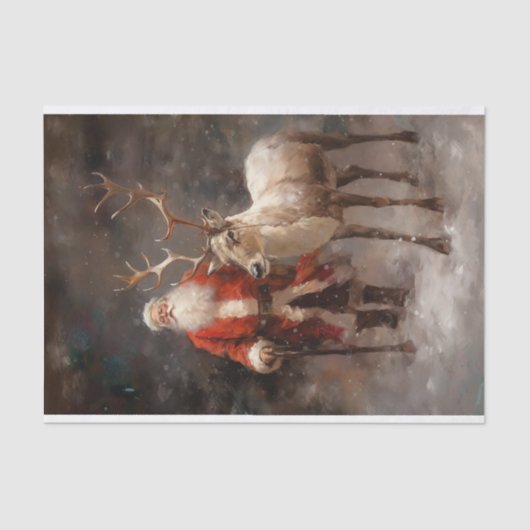 Kerstman met rendier 1 Decoupage papier (Voorkant)